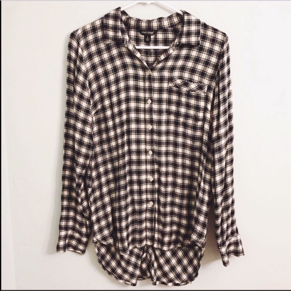 ❄️Lucky Buffalo Checkered Black White Long Flannel